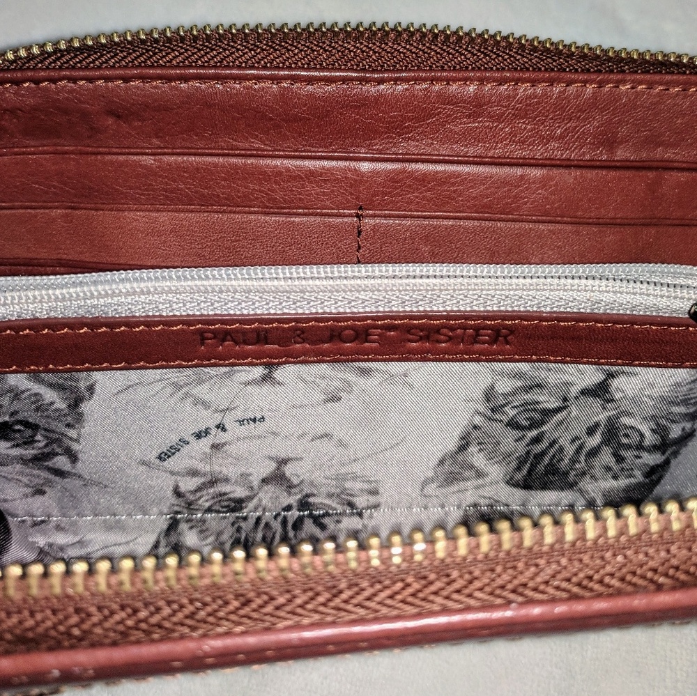 Paul & Joe Sister Brown Leather Cat Print Wallet